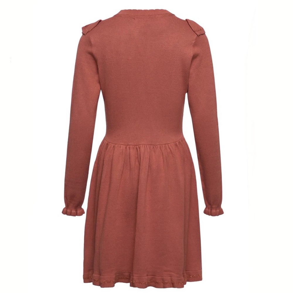 NWOT Creamie Rust Knit Ruffle Metallic Trim Dress - Picture 2 of 2